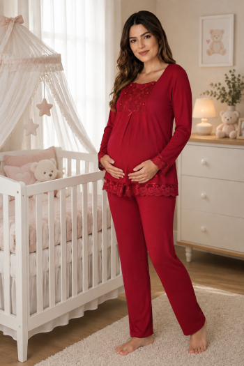 Effortt 3045 Vişne Lohusa Pijama Takımı